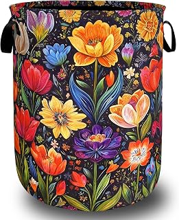 Beautiful Flower Laundry Basket Oxford Cloth Foldable Hamper 18.9x16.5Inch | With Handle Large-Capacity Tote Bag Floral Laundry Hamper Clothes Storage Bucket Toy Organizer For Bathroom,Laundry,Bedroom