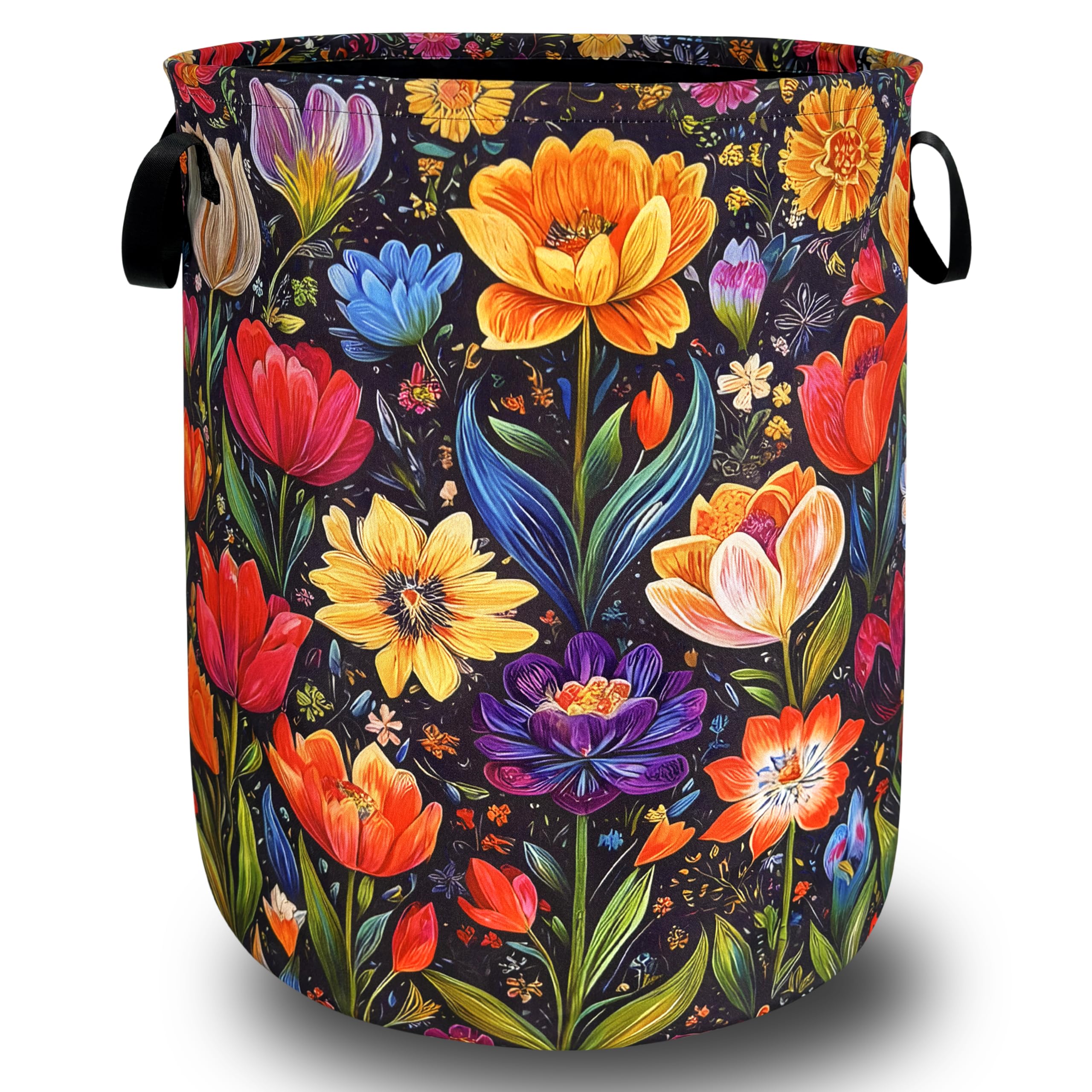Beautiful Flower Laundry Basket Oxford Cloth Foldable Hamper 18.9x16.5Inch