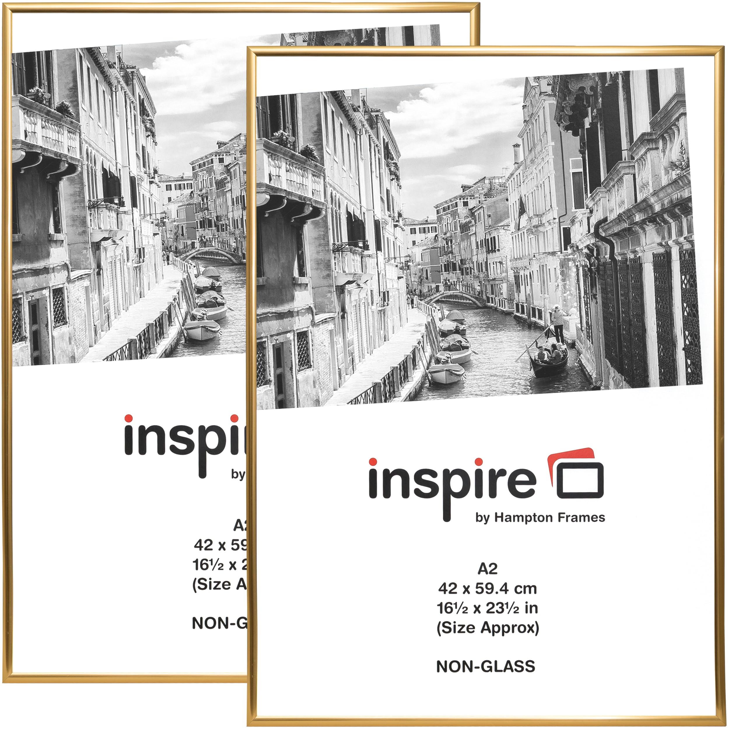 Hampton Frames Gold Backloader Poster Frame Set, A2 42X59cm, Acrylic Non-Glass | Easy Back Loading, Lightweight Design, Shatterproof | Display Posters & Art Securely