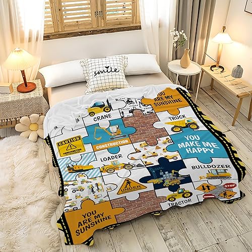 Miniatura 2 de Buyyet Divertida manta de regalo de camión de construcción de rompecabezas para amantes de los camiones, niños, bebés, niños y adolescentes, manta