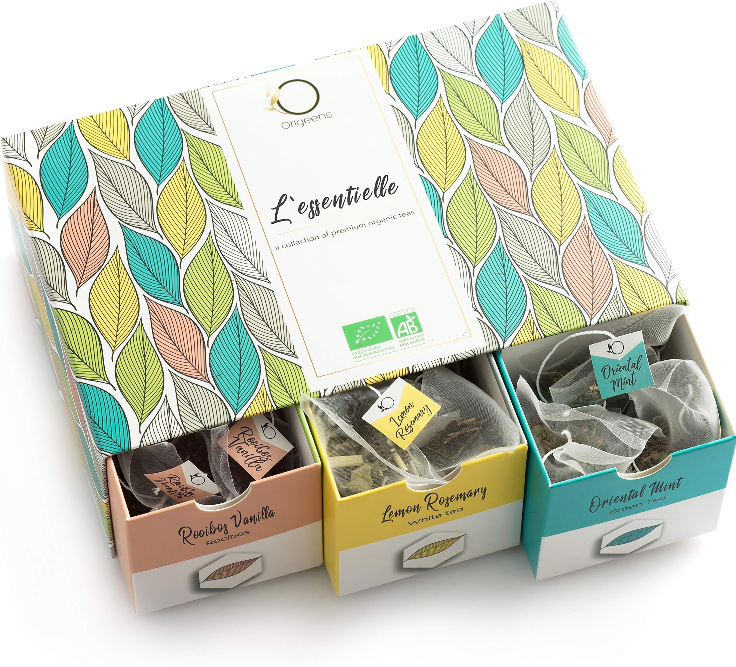 ☘️ L’ESSENTIELLE Organic Premium Tea Selection | Assortment of teas, 6 flavors | Tea Gift Idea | 48 pyramid-shaped tea bags