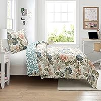Vista 11 de Lush Decor Sydney - Juego de edredón de 3 piezas, diseño de flores y hojas, tamaño King, verde y azul