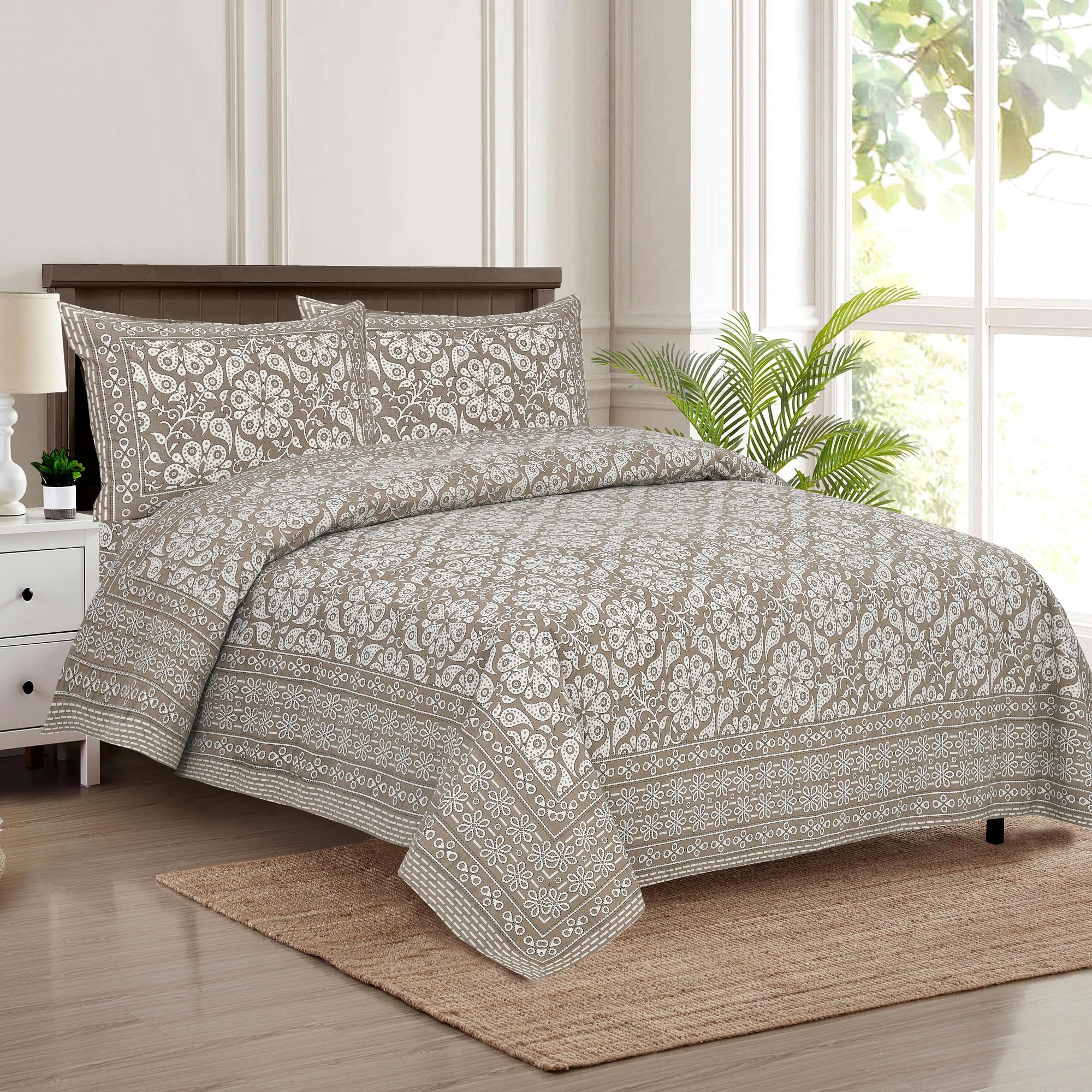 Jaipuri Block Print King Size Cotton Bedsheet Set -9