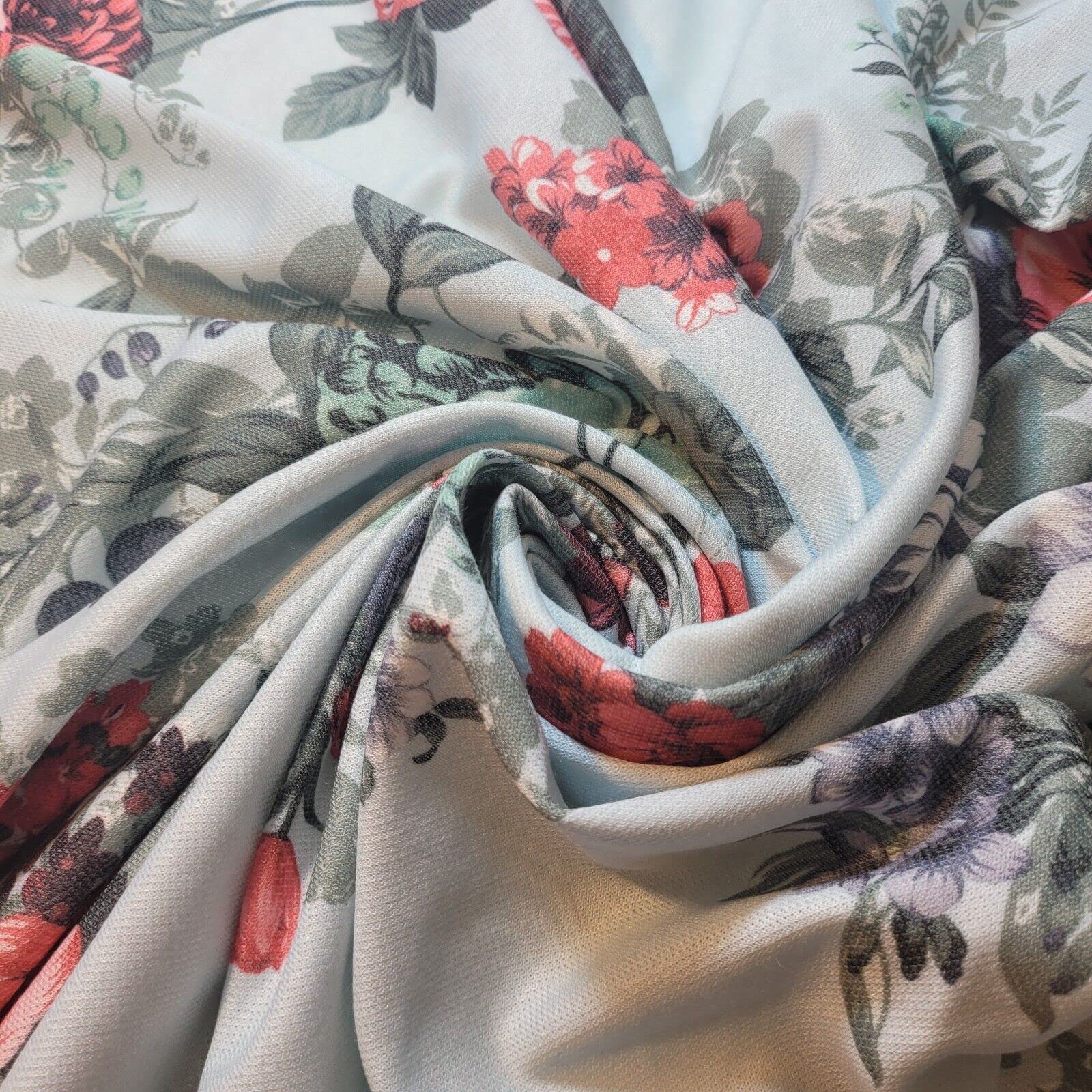 Solid Plain French Terry Loopback Cotton Jersey Fabric 58" (Pre Cut 1 Meter) (Mint Floral)