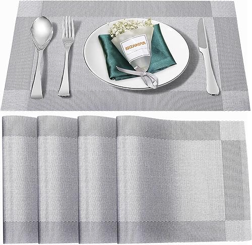 Miniatura 17 de Juego de 6 manteles individuales, lavables, resistentes al calor y a las manchas para interiores y exteriores, manteles individuales de vinilo Negro