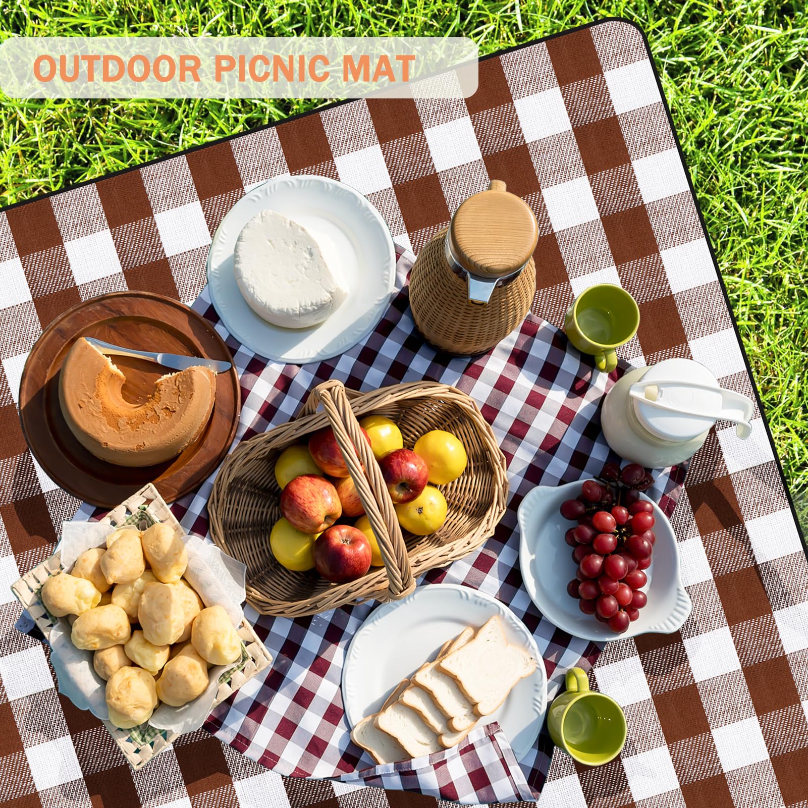 LIYUABU Coperta da picnic, 150 x 200 cm, marrone, impermeabile, portatile, extra grande, isolata con maniglia, perfetta per picnic, attività all'aperto, campeggio, spiaggia, parco