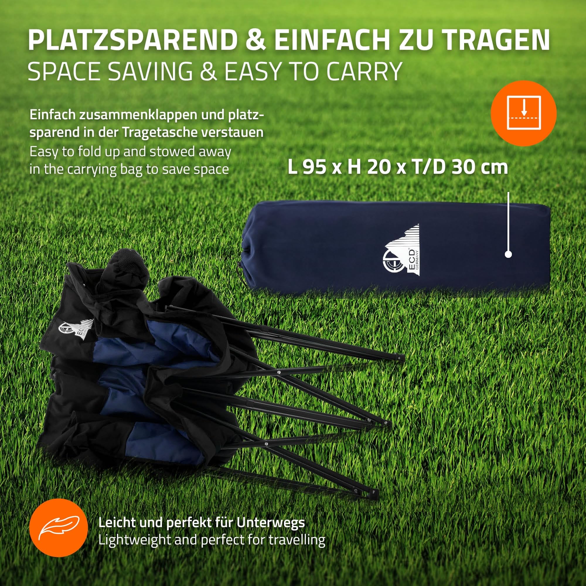 ECD Germany Campingstuhl faltbar für 2 Personen, Campingsofa klappbar 2-Sitzer, Doppel Klappstuhl mit Stahlgestell, Faltsofa gepolstert, Campingcouch stabil für Outdoor Camping und Angeln, Blau/Khaki
