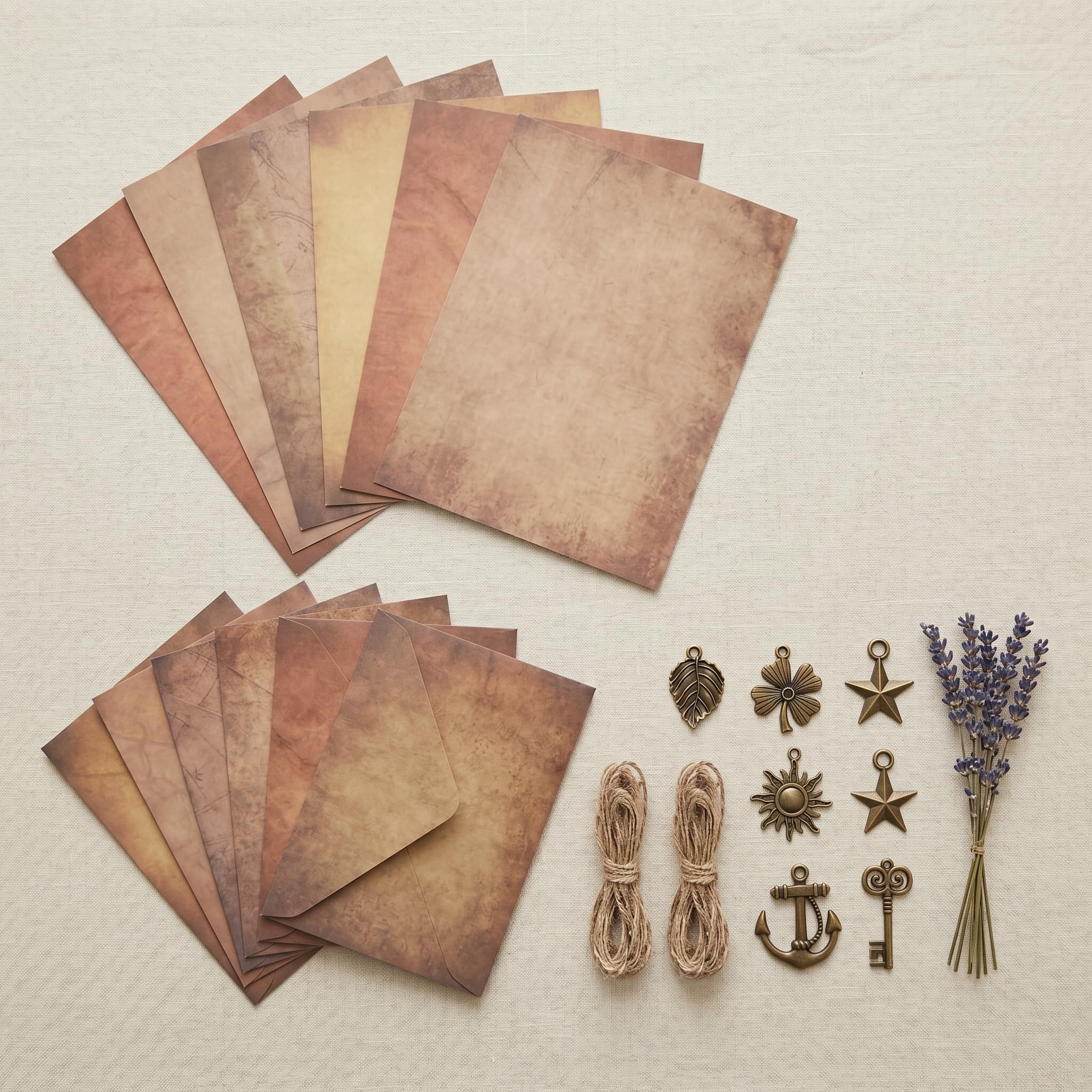 Zestawy Vintage Kraftpapier Umschläge, 60 sztuk 12 Retro Briefumschläge, 12 Retro Schlüsseln, 12 lin konopnych, 12 arkuszy Vintage Seal Stickers, 24 antyczne papiery kraftowe na wesela urodziny