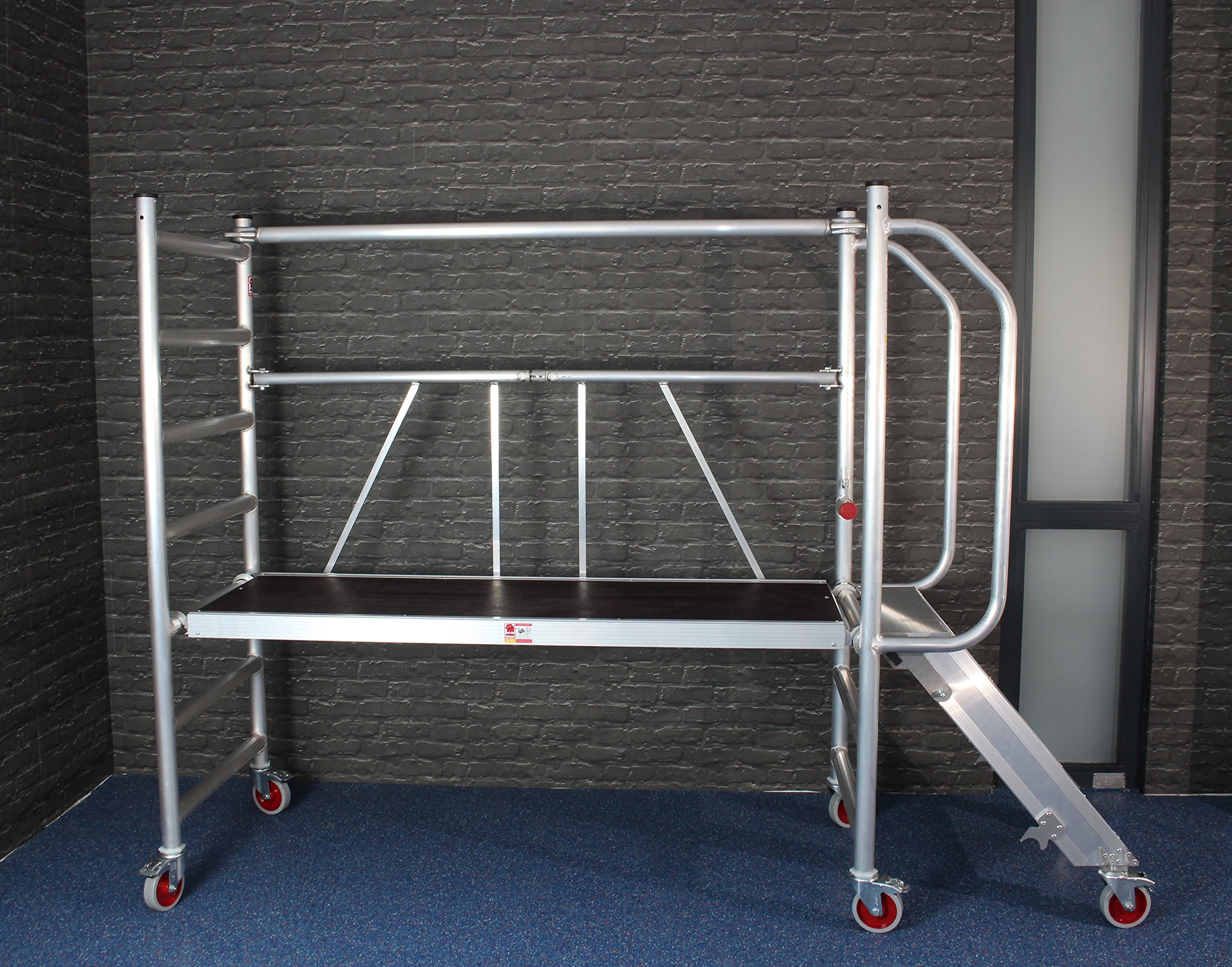 JUMBO Homcom Échafaudage roulant avec escalier et balustrade, hauteur de travail jusqu'à 3 m