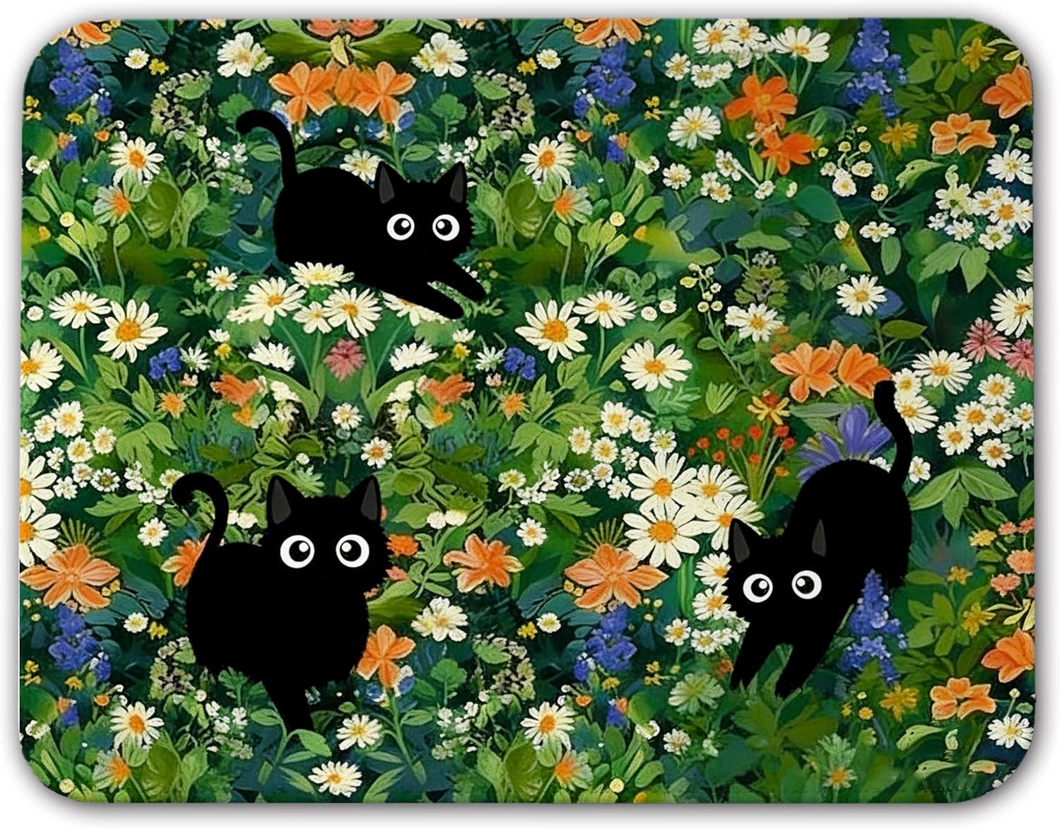 Cute Black Cat Flower Mousepad 10x8 Inches
