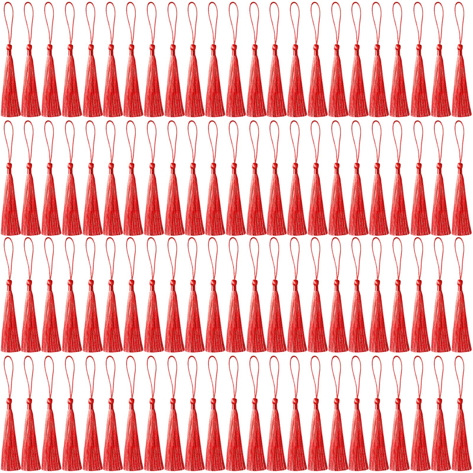 MUXGOA 150 Pcs Bookmark Tassels for Crafts,Key Chain Mini Tassels for Jewelry Making &amp; Graduation Book Marks(Red)