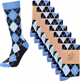 No Cold Feet Blue Mens Dress Socks - Patterned & Colorful Mid Crew Socks