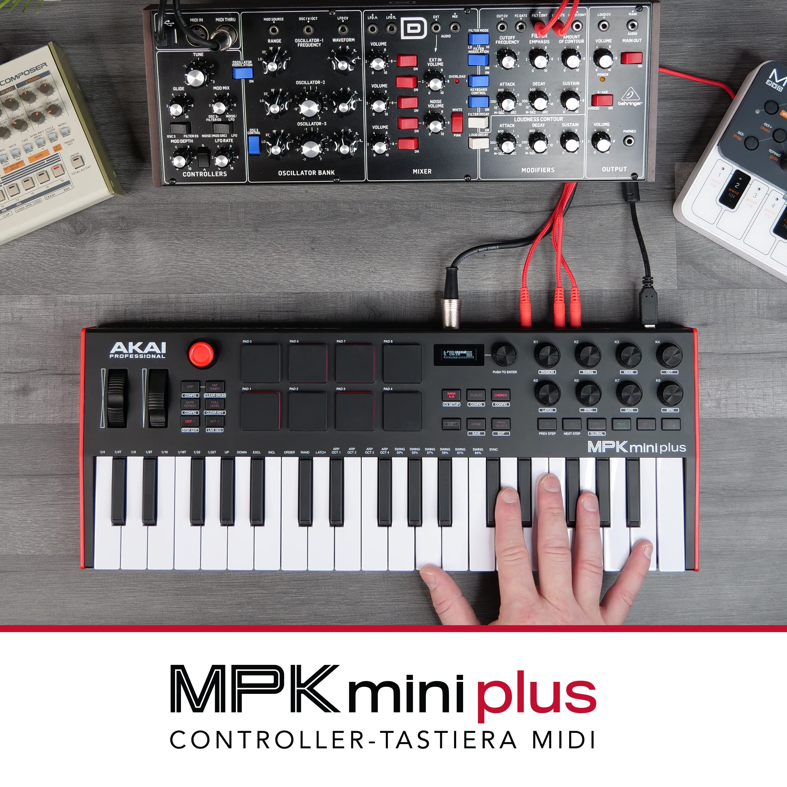 Akai Professional MPK Mini Plus - Controller Tastiera MIDI USB con 37 Mini Tasti, 8 Pad MPC RGB, Manopole Rotary, Software Musicale e Native Instruments Sound Package