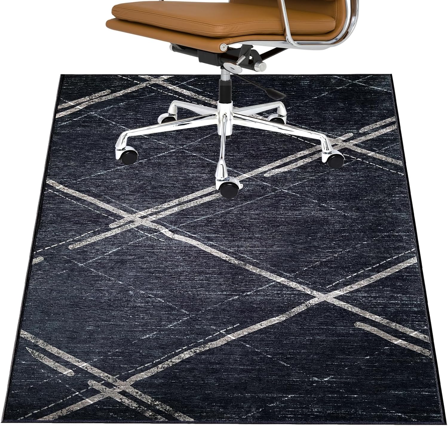 Office Chair Mat, Geometric Black Desk Chair Mat for Hardwood Floor, 36″ x 48″ Anti-Slip Floor Mat for Office Chair, Low Pile Modern Computer Chair Mat Floors Protector for Office Home Work Gaming