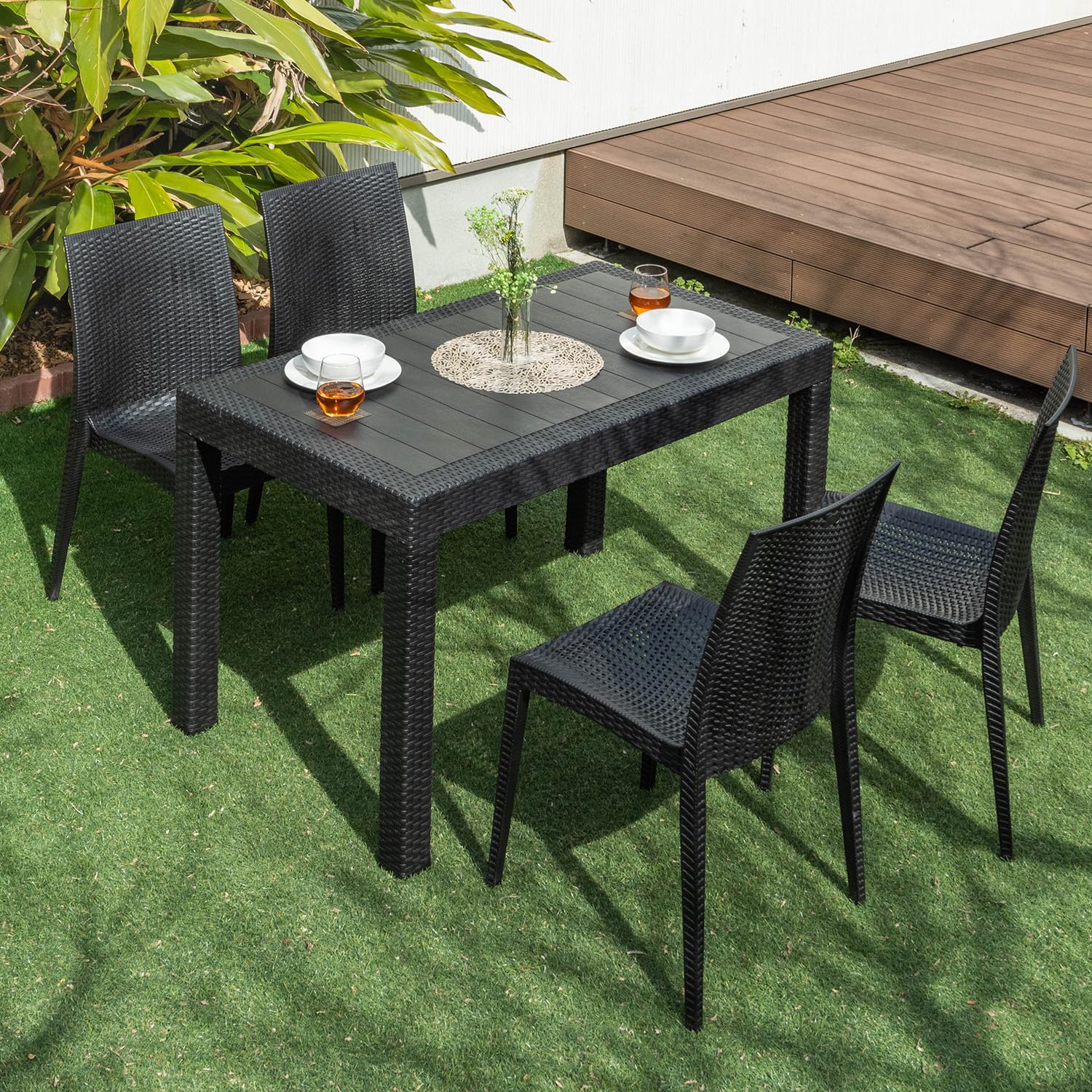 Amazon.co.jp: ガーデンテーブル チェア 5点セット W120テーブル 肘  