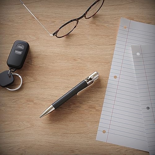 Miniatura 5 de BASTION Bolígrafo de fibra de carbono y acero inoxidable con 6 recambios de tinta azul de gel, punta fina de metal de lujo (0.020 in) para mujeres y