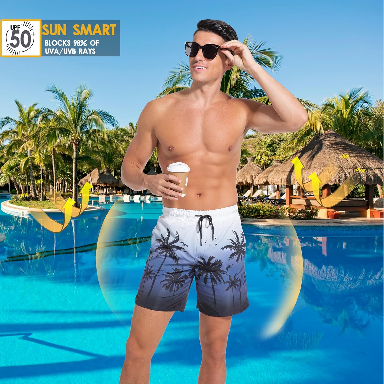 Men's Swim Trunks with Compresssion Liner 7" Swimwear Board Shorts 2-in-1 Bathing Suits with Zipper Pockets - Image 6