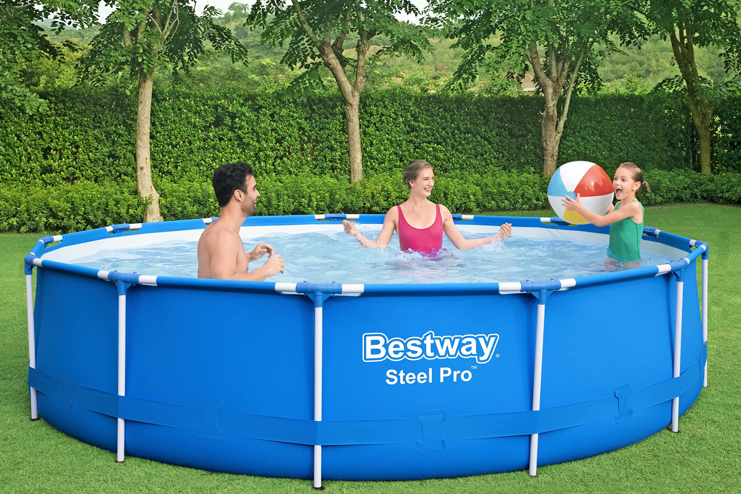 Bestway Steel Pro Frame Pool-Set Ø 396 x 84 cm mit Filterpumpe, blau, rund