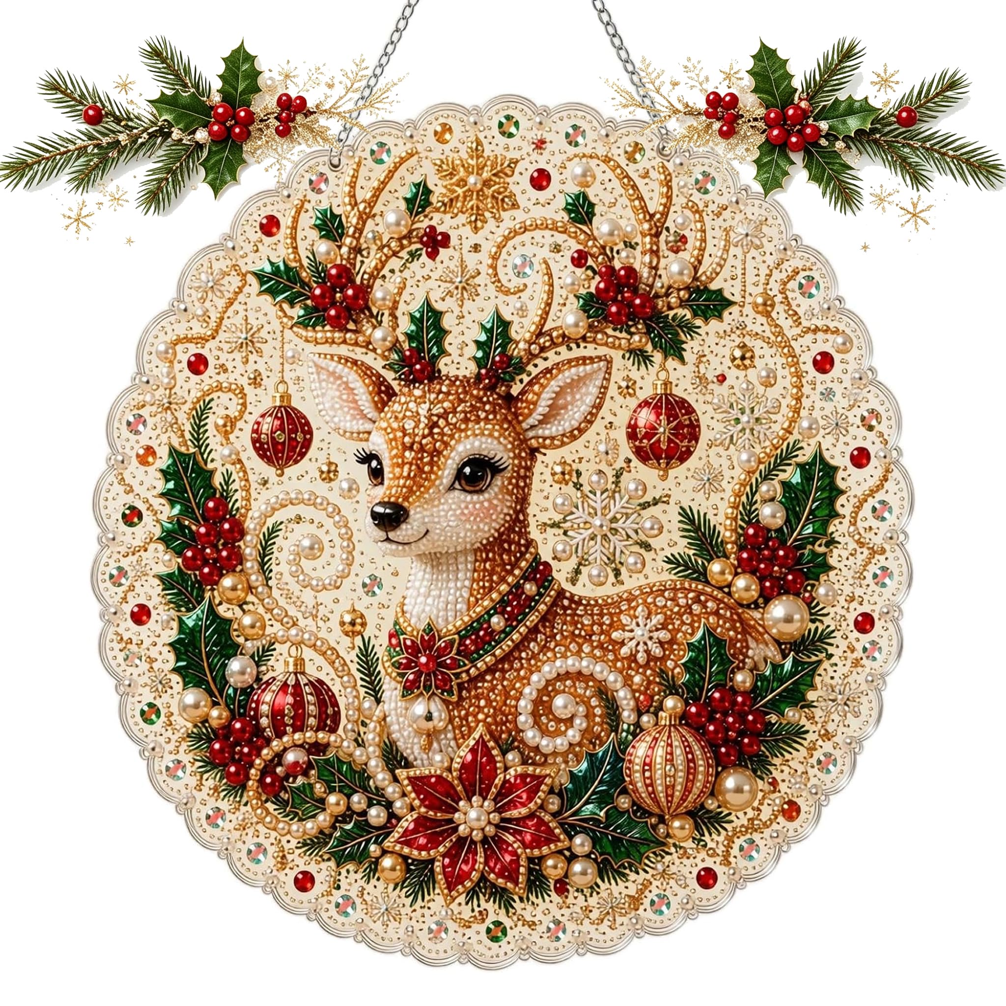 Christmas Pearl Diamond Art Hanging Ornament Kit 20cm DIY (E)