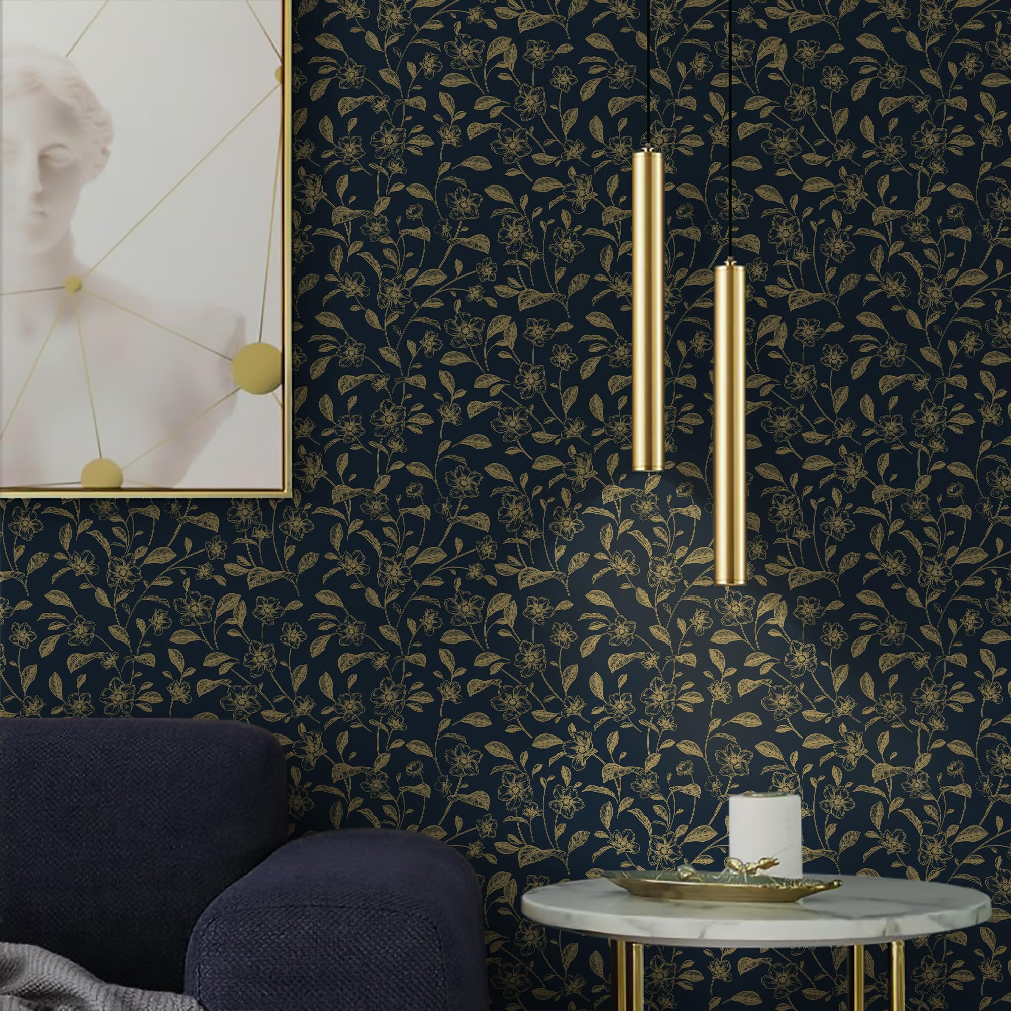 Carta Da Parati Adesiva Motivo Geometrico Nero/Oro - Rimovibile, Impermeabile, 44x300 Cm - Foto 5