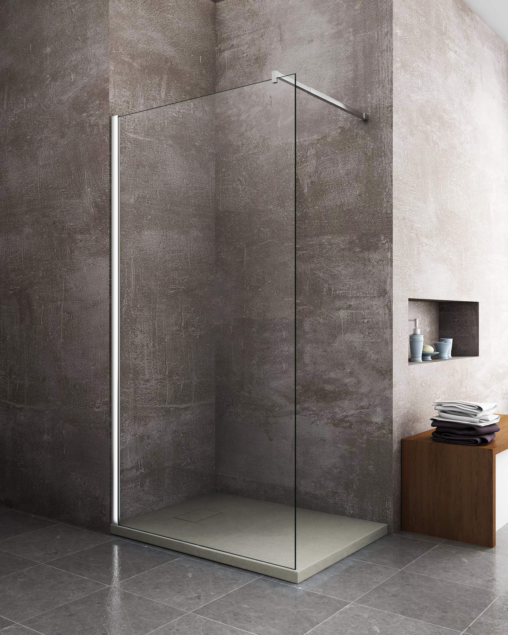 Receveur de douche en verre-résine smc imprimé thermoformé H.2.6 cm effet pierre, drain inclus Bac à Douche 90x120x2,6 cm Beige colombe