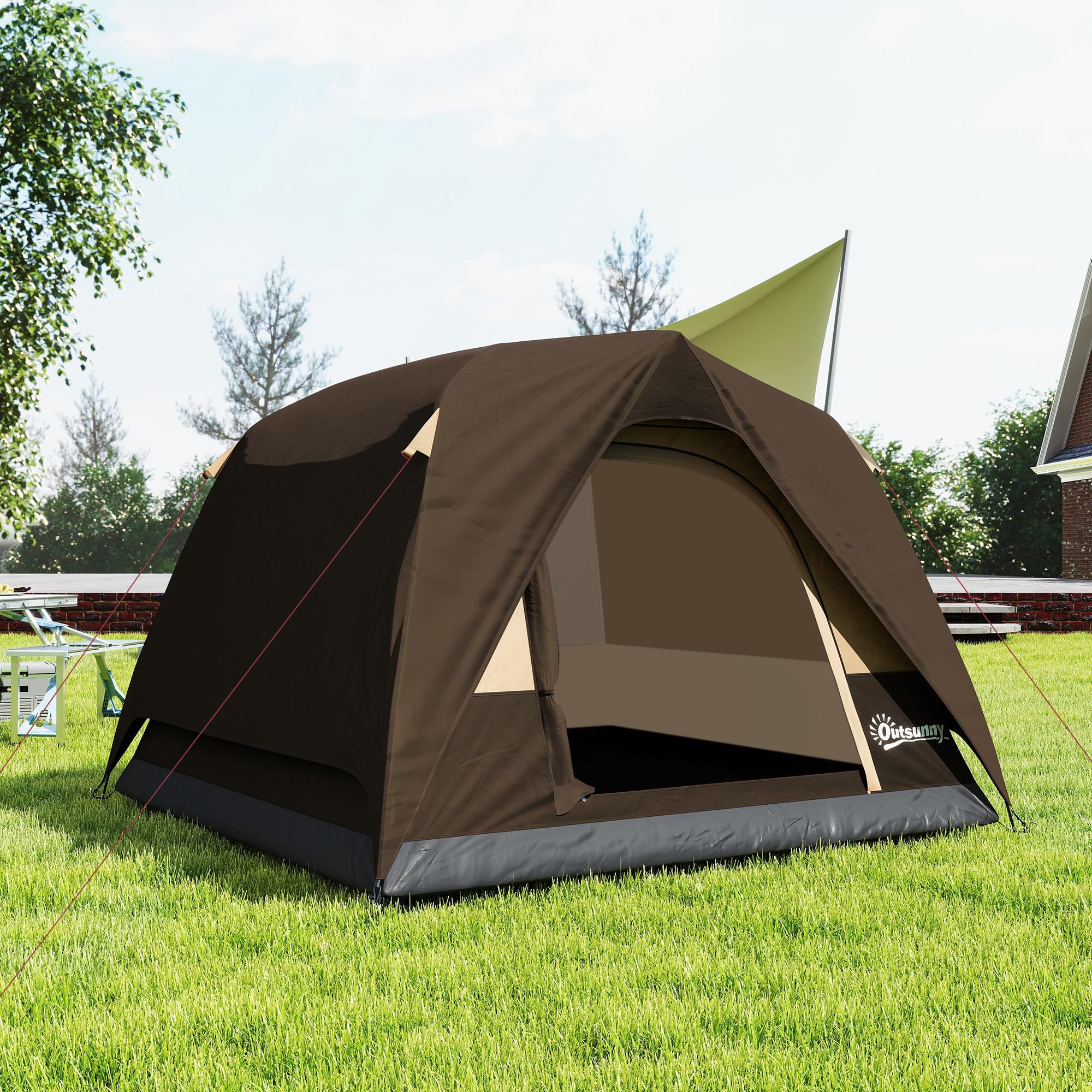 Outsunny Tienda de campaña para 3 a 4 Personas, Tienda de campaña Impermeable de fácil instalación con Base Cosida, Ventanas de Malla, Bolsillo y Gancho para Camping, Senderismo, mochileros