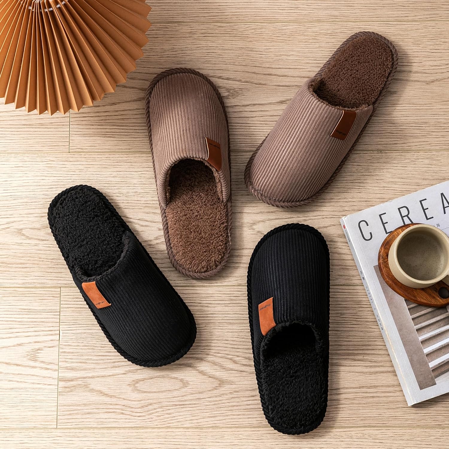Men's Corduroy Slippers, Memory Foam House Shoes