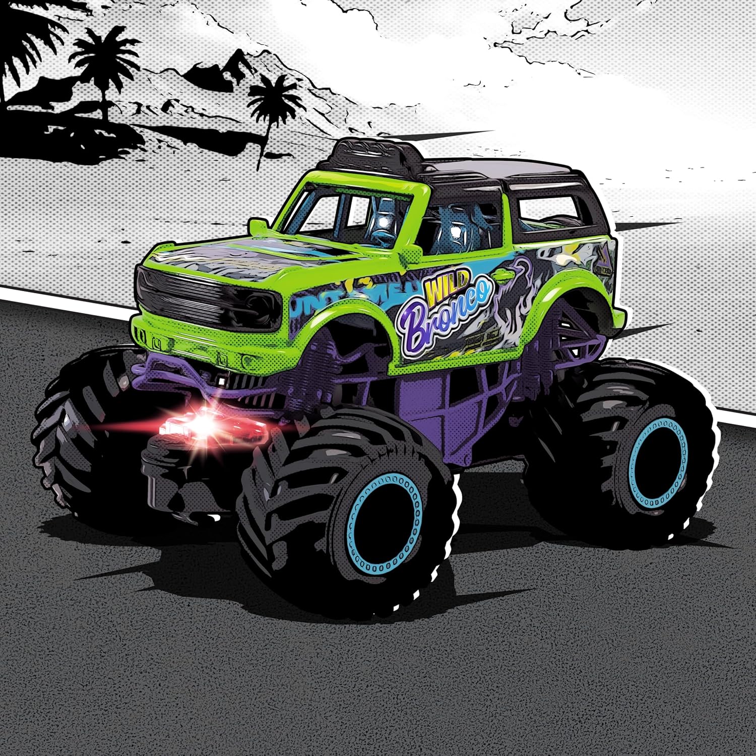 Dickie Toys - Wild Bronco Monster Truck from 3 years (18cm) - Ford SUV as Monster Truck with Cool Light and Sound, Kids Toy Car with Friction and Rubber Tires, Includes