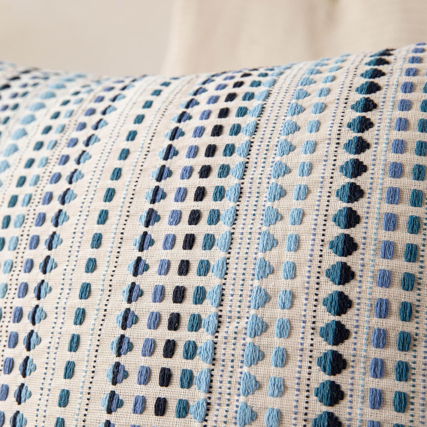 Boho Long Lumbar Body Decorative Throw Pillow Covers 14x36 Inch Pack of 1 Blue Woven Striped Pillow Covers Cotton Accent Pillowcase Farmhouse Cushion Covers for Home Decor Bed Couch Sofa Bench