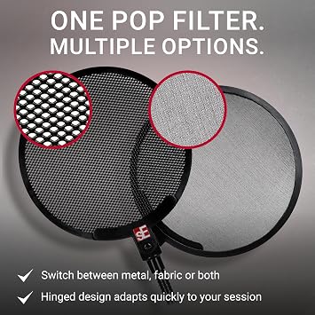 SE ELECTRONICS Pro Dual Pop Filter for Microphones - 3-in-1 Mic Pop Filter with Adjustable Gooseneck for Precise Positioning - Use Metal, Fabric or Both At Once - Professional Microphone Accessories