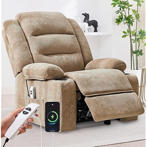 Power Recliner Chair with Cup Holders, Electric Recliner Chair for Adults, Living Room Reclining Chair, Home Theater Seating Lounge Chair (1, Brown)