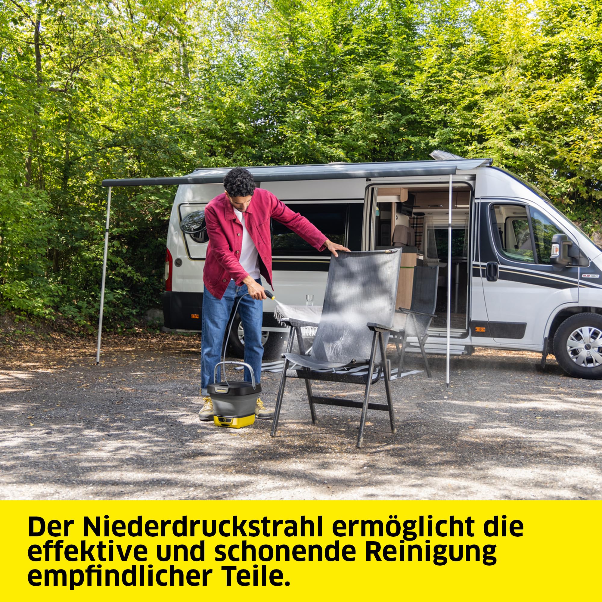 Kärcher Druckreiniger OC 3 Foldable PJ, Niederdruck, Lithium-Ionen-Akku, Fördermenge: 2 l/h, Gewicht: 2,2 kg, Faltbarer Wassertank: 8 l, Flexibler Schlauch: 1,8 m, Flachstrahldüse, Punktstrahldüse
