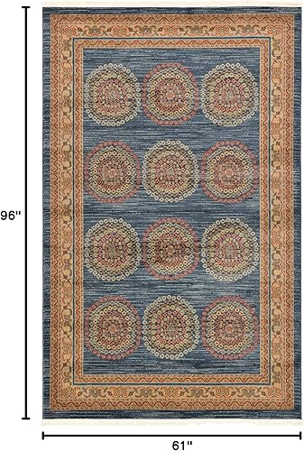 Miniatura 2 de Unique Loom Fars Collection - Alfombra moderna de medallón con diseño tribal con tonos naturales, 5 pies 1 pulgada x 8 pies 0 pulgadas, azul