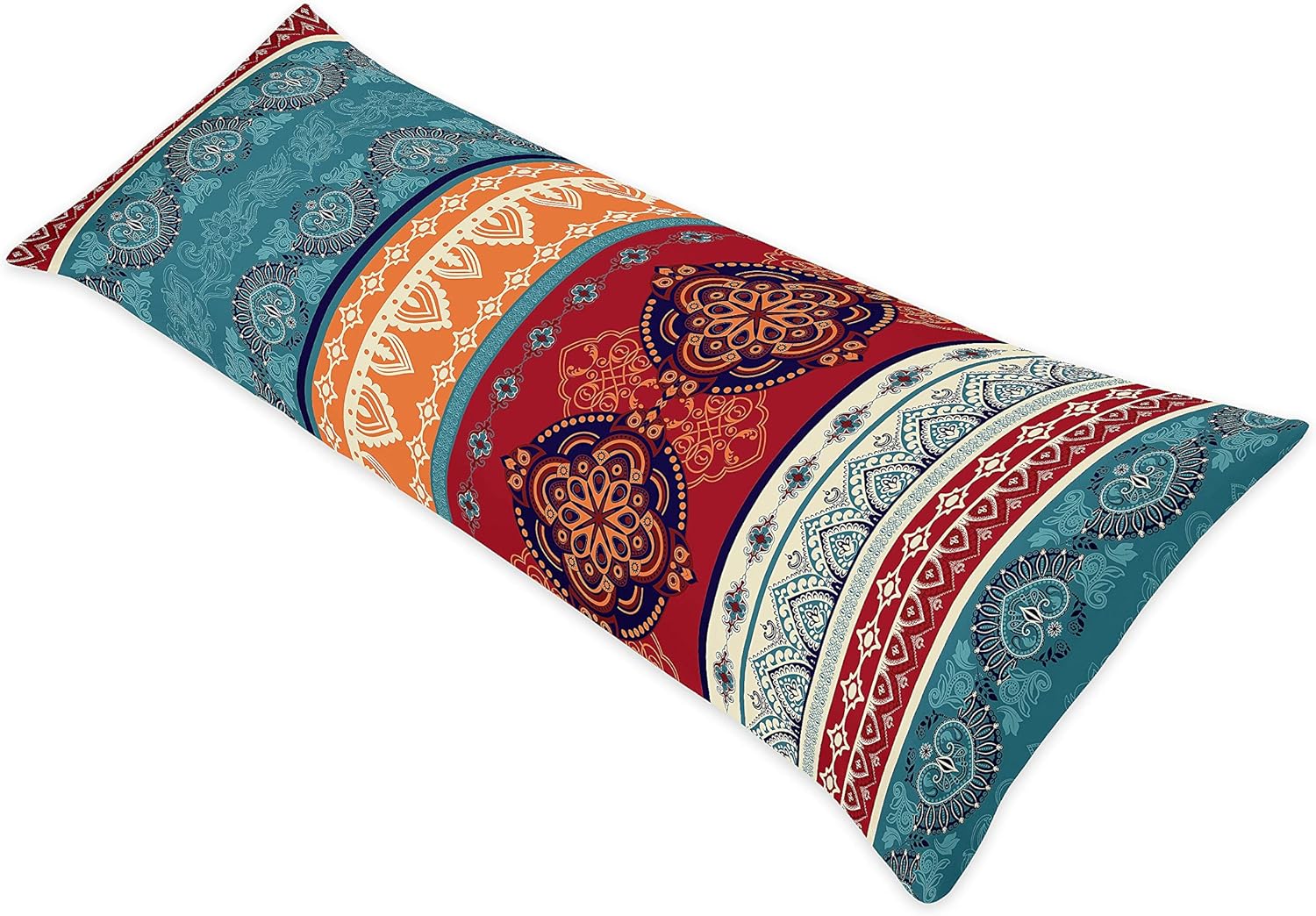 Boho Mandala Bohemian Chic decorative accent couch long throw zipper body pillow cover case Turquoise Hipster Hippie Patterned Room Decor Ethnic Vintage 54x20 Indian Tapestry Colorful Teal Blue Red