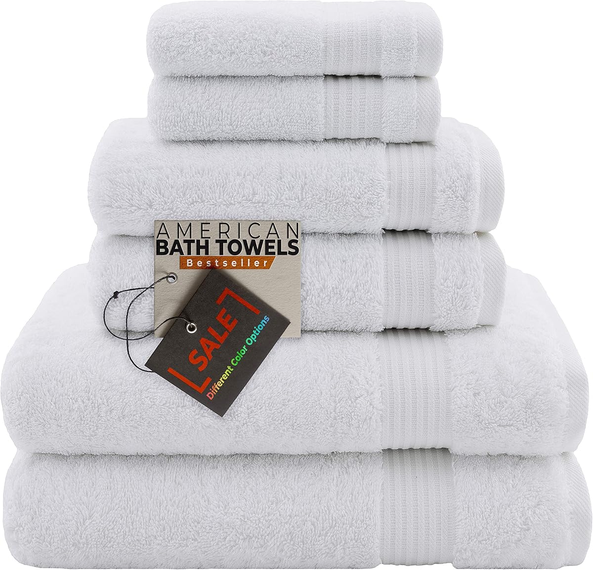 American Bath Towels 100% Cotton 6 Piece Turkish Towel Set, Ultra Soft Absorbent Bathroom Towels, 2 Bath Towel 2 Hand Towels 2 Washcloths, White