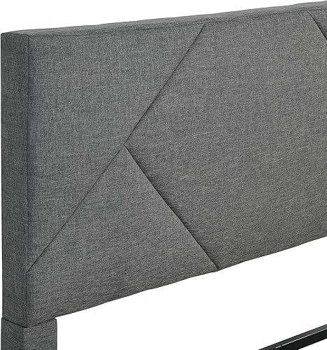 Miniatura 6 de Base de cama de plataforma tamaño King con cabecera tapizada de tela y soporte de listones de madera base de colchón totalmente tapizada no necesita