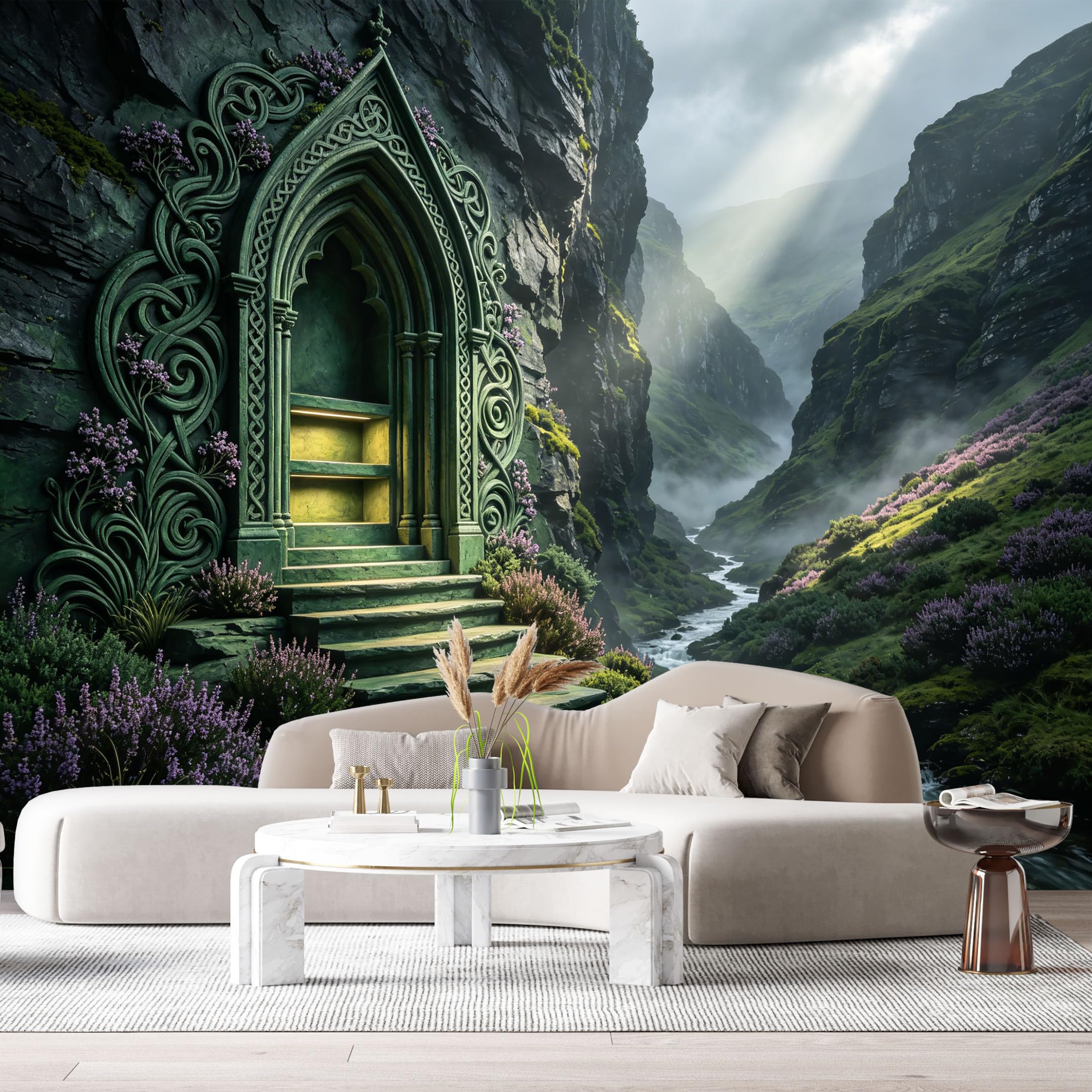 Custom Size Wall Murals Gothic Archway Mountain Valley 3D Trompe L'Oeil SelfAdhesiveWall Fabric Removable Wallpaper Wall Decor for Living Room Bedroom Bathroom