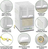 Vista 3 de Dos cubiertas blancas impermeables 600D para altavoces montados en soporte C - Compatible con Yamaha NS-AW150, Polk Audio Atrium 5