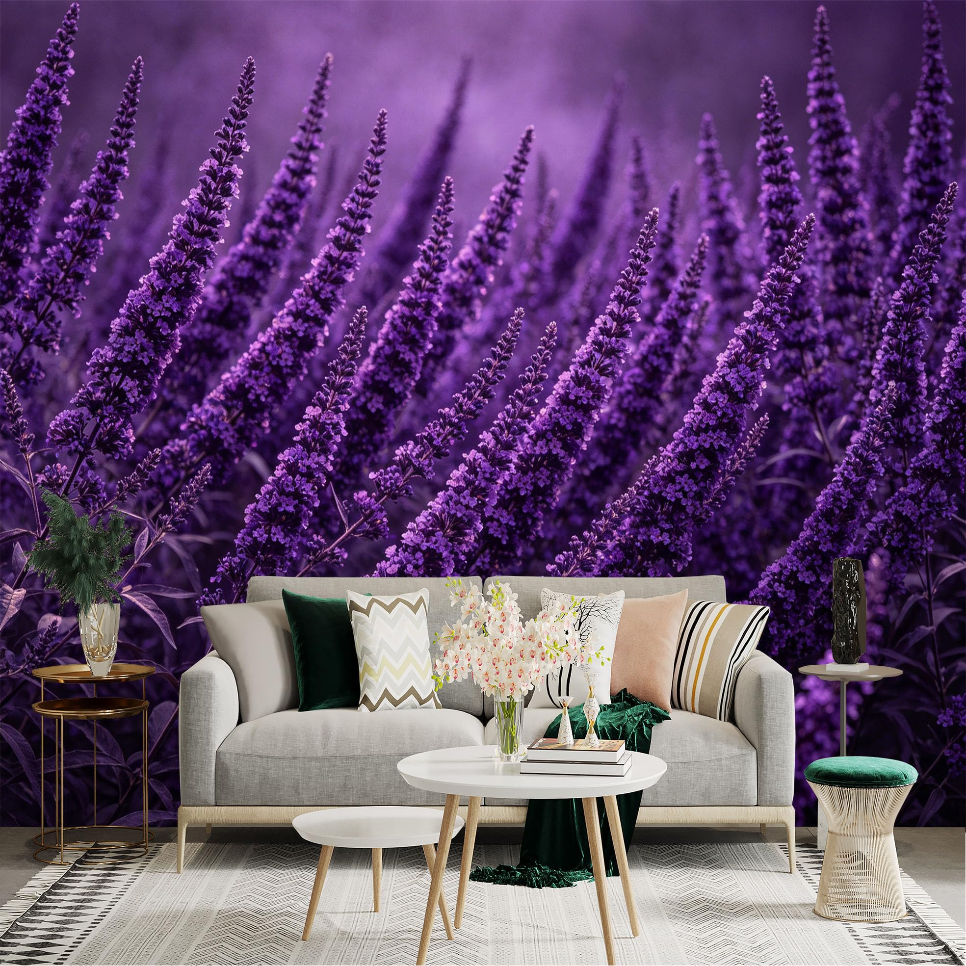 Lnzczhyre Dbh260521143 Custom Size Wall Sticker Mural， Vibrant Purple Lavender Field， Blooming Flower Landscape， Floral Nature Scenery， For Wall Decoration， Peelandstick Wall Decals.