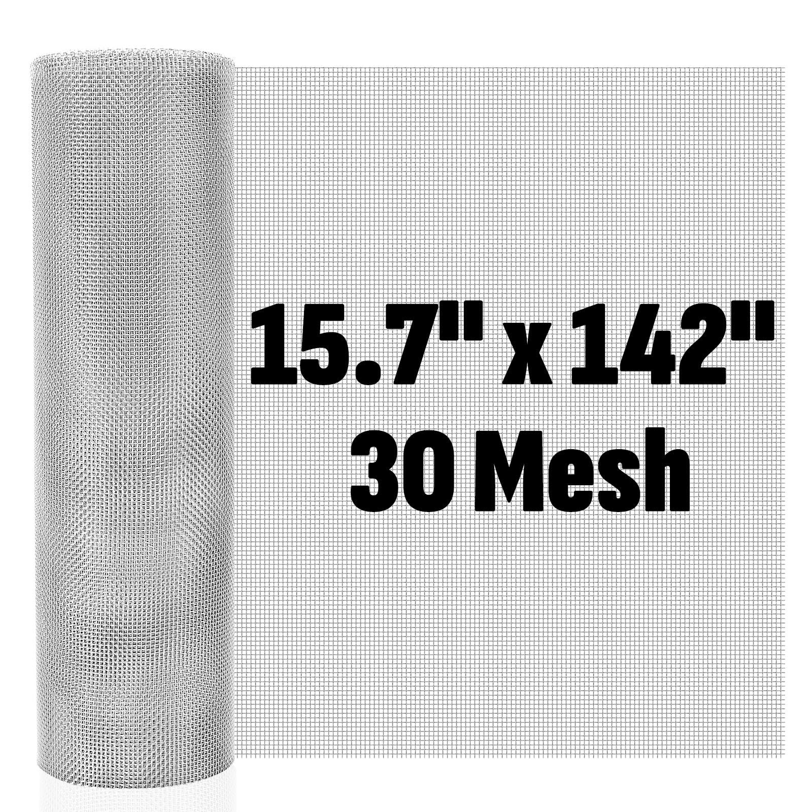 30 Mesh 304 Stainless Steel Mesh Screen, 15.7'' x 142''(40cm x 360cm) Wire Screen Mesh, Rust Free Woven Wire Mesh, Metal Mesh Screen for Air Vents,