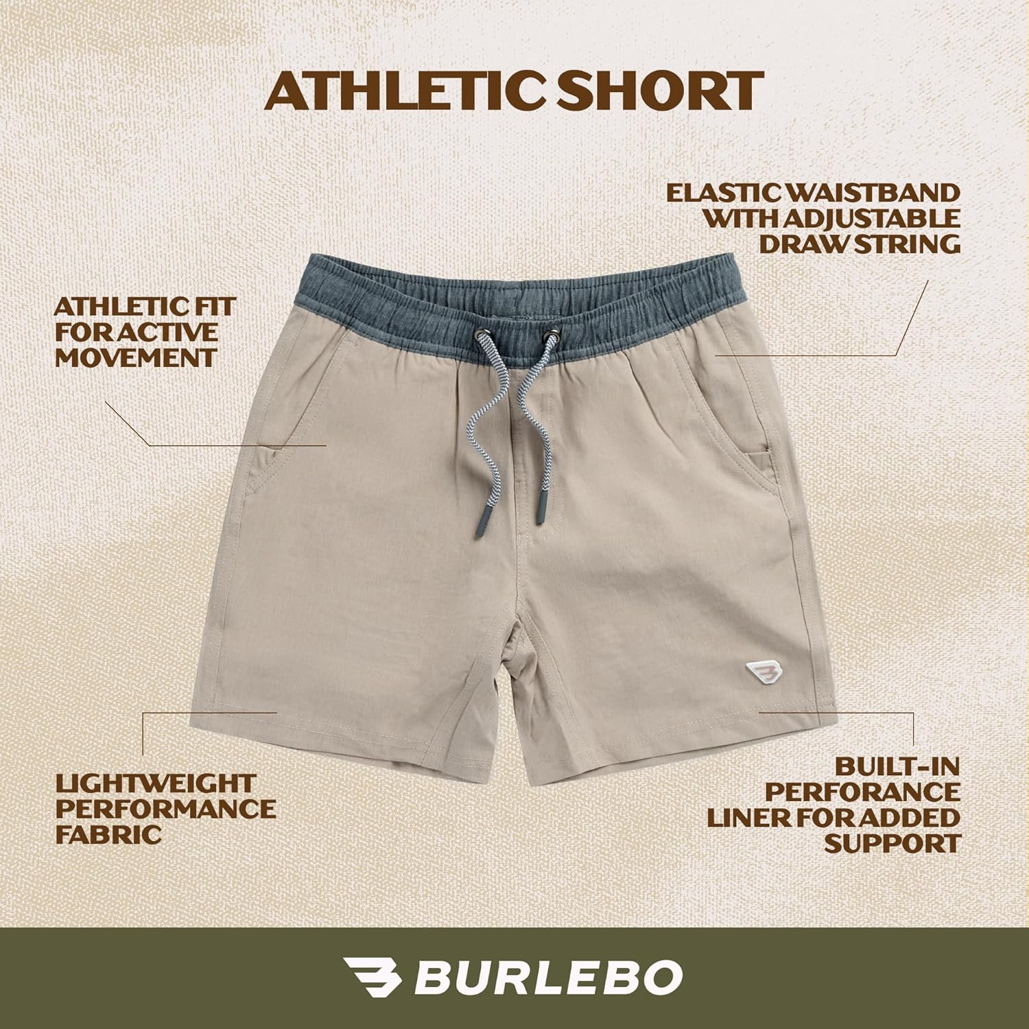Burlebo Men's Athletic Workout 5.5" Inseam Shorts with Built-in Liner