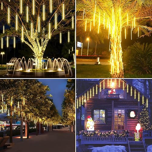 Miniatura 4 de Paquete de 2 luces de Navidad extensibles para lluvia de estrellas al exterior, cadena de luces de 16 tubos 384 luces LED enchufables para