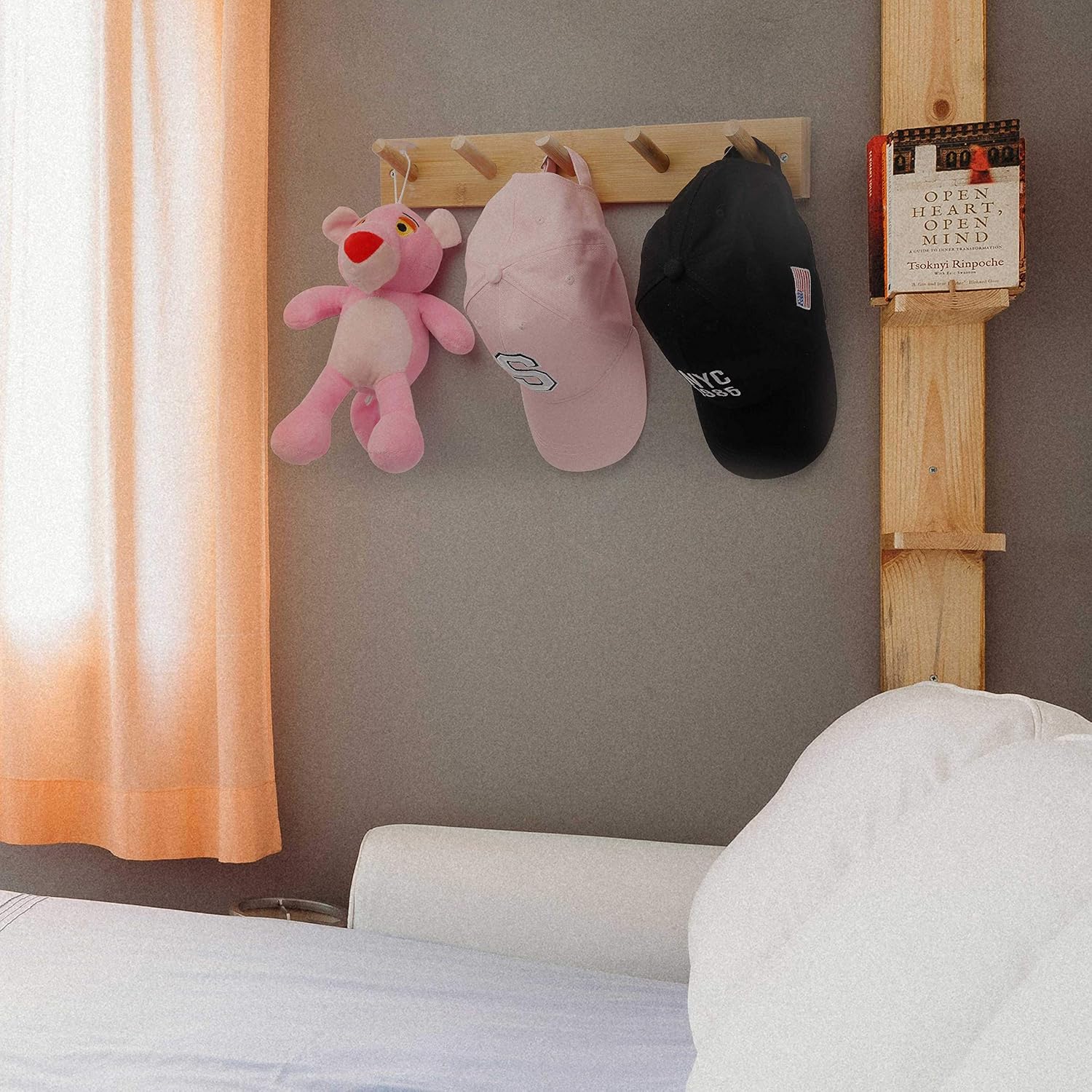 WEBI Coat Rack Wall Mounted,16’’ Hole to Hole,Coat Hanger Wall Mount with 5 Hooks for Hanging Coats,Hook Rack Peg Rail for Hats,Jacket,Clothes,Towels,Natural,2 Packs
