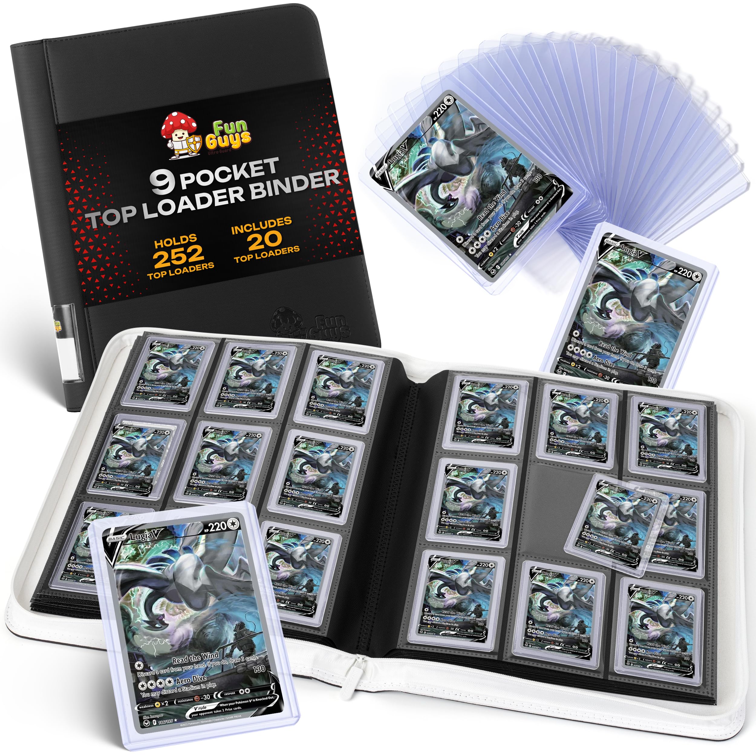 Amazon.com: FunGuys Toploader Binder, Trading Card Binder Storage, 252 9  Pocket Top Loader Binder, Card Collection for Yugioh, MTG, TCG, Pokemon Card  Folders : Toys & Games