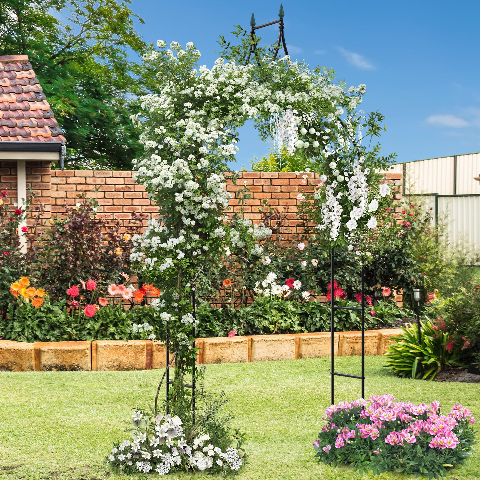COSTWAY Rosenbogen Metall, Gartenbogen im gotischen Stil, Torbogen für Kletterpflanzen Rosen Blumen, Rosengitter Rankgitter, Pergola Spalier für Hochzeit Partys Garten Terrasse, 125 x 39 x 287 cm
