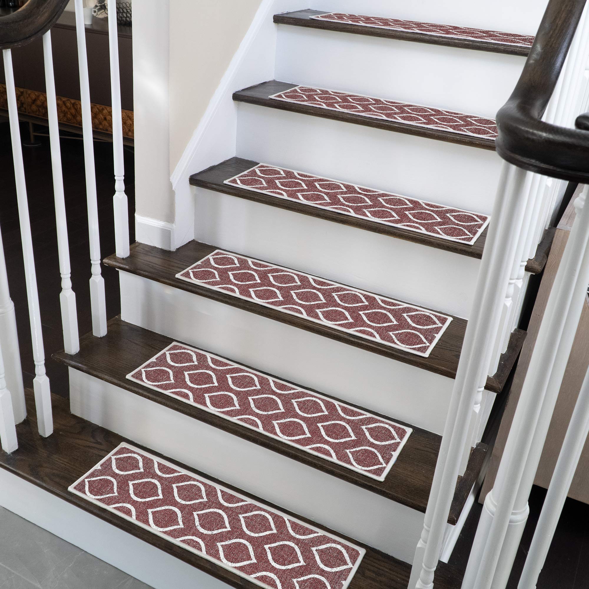 SussexHome Drop Design 9" X 28" Stair Treads - 70% Cotton Anti-Slip Carpet Strips for Indoor Stairs-Easy to Install with Double Adhesive Tape-Safe, Extra-Grip, 13-Pack-Maroon