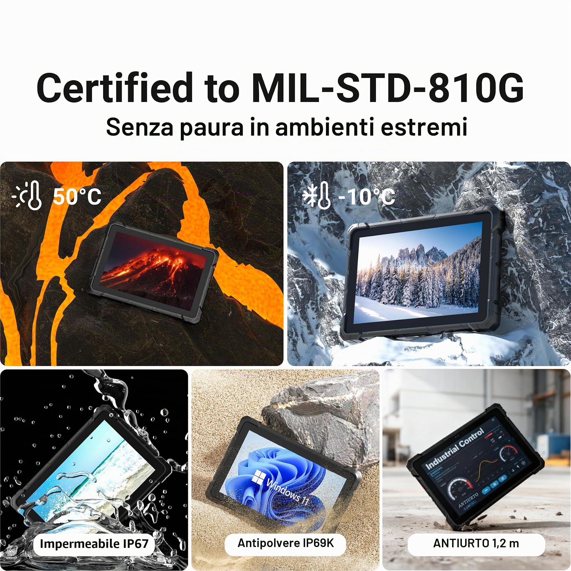 Tablet PC Rugged-HEIGAOLAPC Tablet per Esterni Industriale Robusto Win11 Pro, Impermeabile IP67, J4105, 8GB Ram, 128GB Rom 10,1" IPS Display Leggibile alla Luce Solare 1920x1200, Type-C, 4G LTE, RS232