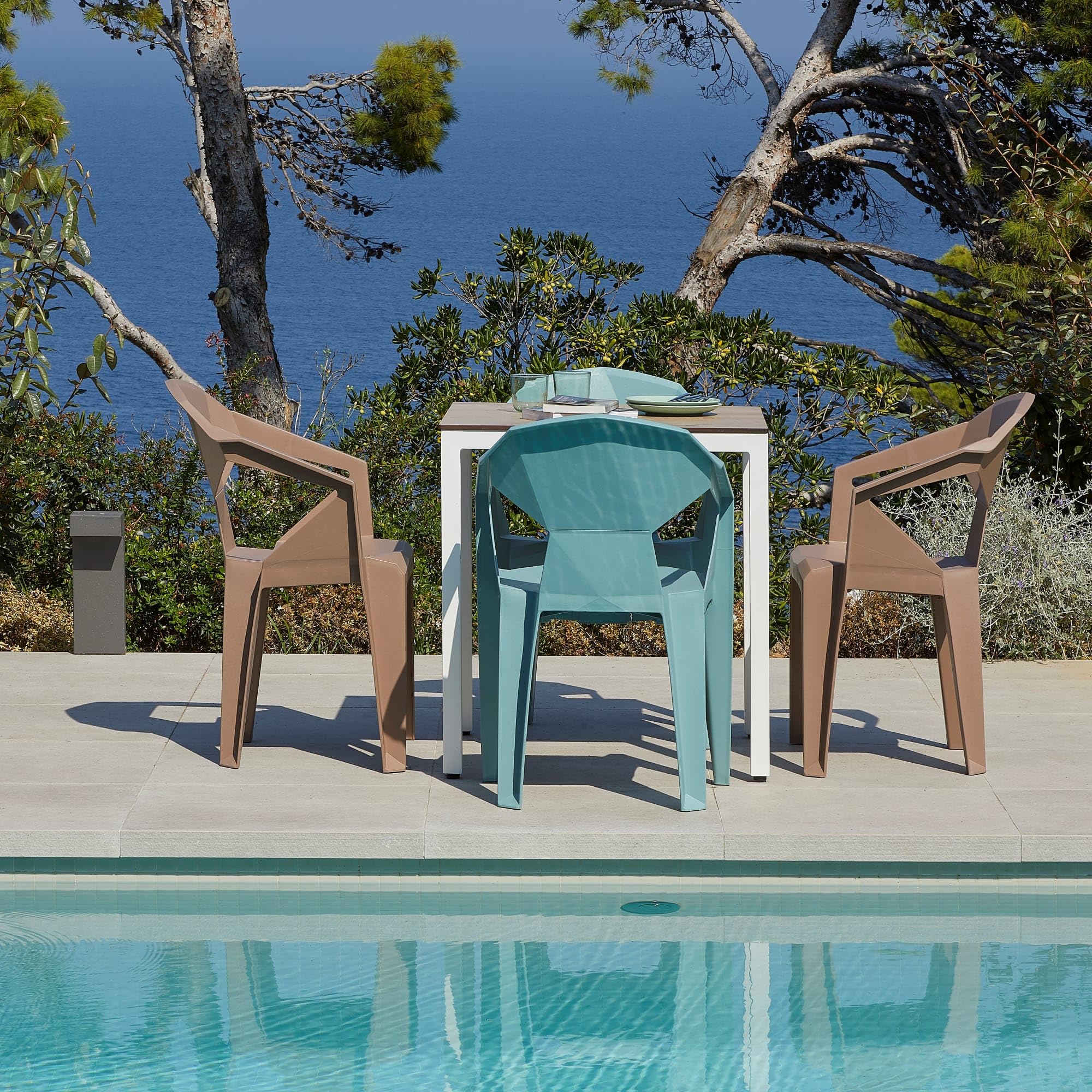 garbar Delta Set 4 Silla con Brazos Exterior | jardín, terraza, balcón, Picnic, Camping, Catering, Eventos, reuniones | diseño, Ligero, apilable | Blanco
