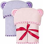 ELSVIN Set of 2 Hooded Baby Towels - Purple and Pink - Luxurious, Large and Super Absorbent - 30 x 30 Inch - Soft and Suitable for Infants, Toddlers and Kids - 400 GSM