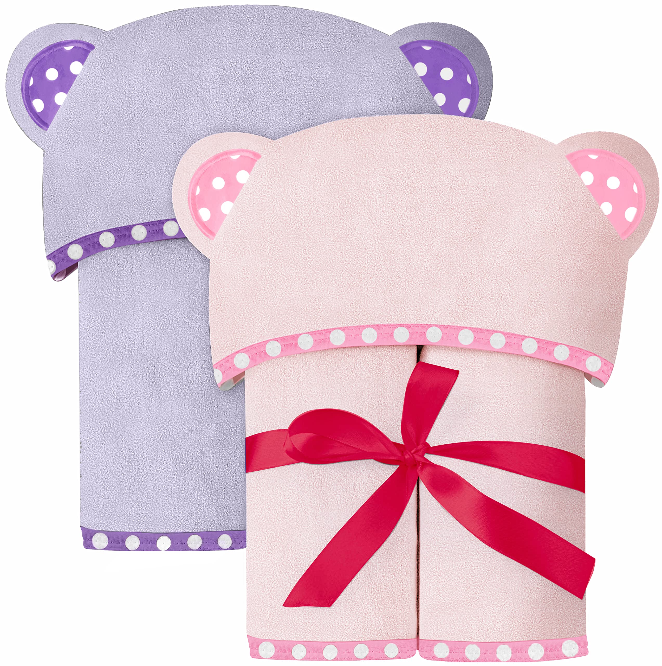 ELSVIN Set of 2 Hooded Baby Towels – Purple and Pink – Luxurious, Large and Super Absorbent – 35 x 35 Inch – Soft and Suitable for Infants, Toddlers